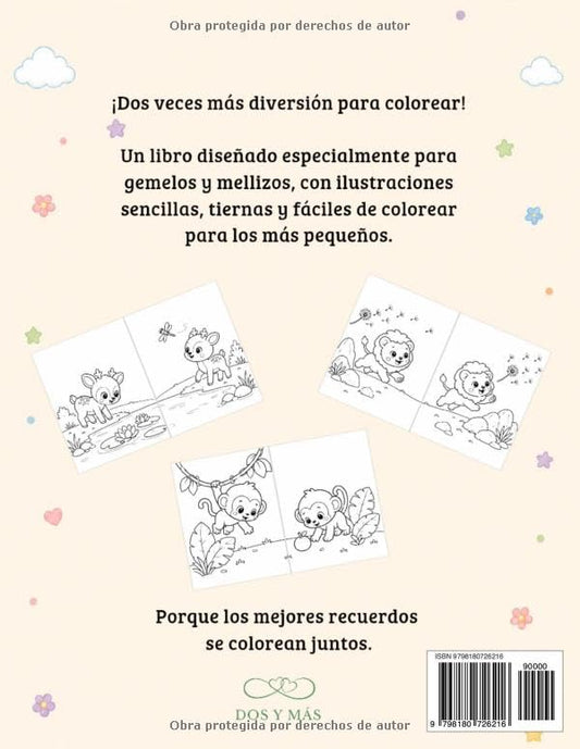 COLOREANDO JUNTOS: Animales Gemelos: Libro para Colorear para Gemelos y Mellizos